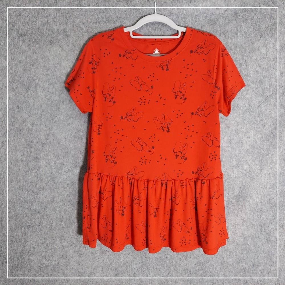 Disney Women Medium Minnie Mouse Red Peplum T-Shirt  Short Sleeve Graphic Top